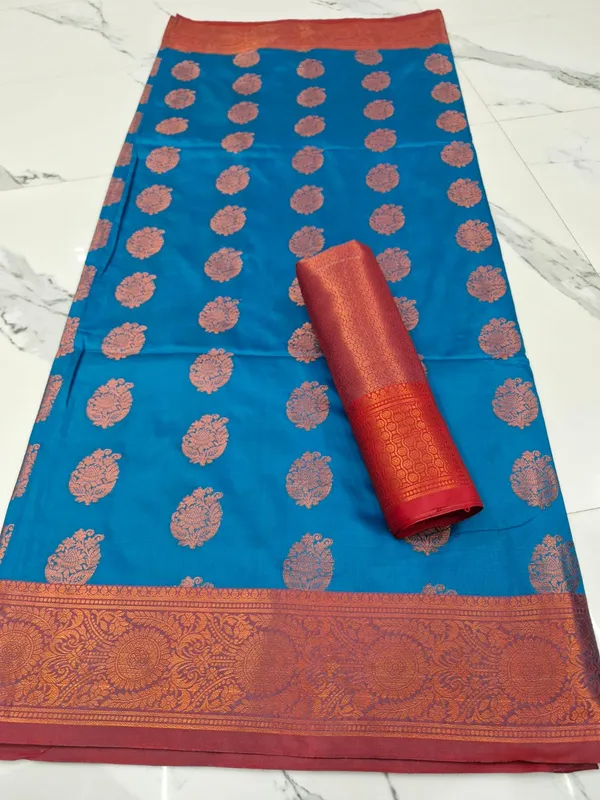 Softy_Rich_Pallu_Dark_Zari_Woven_Red_Border_Banarasi_Saree_For_Women