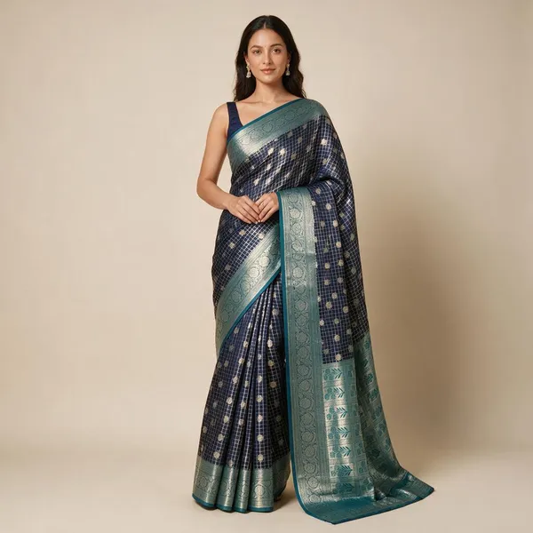 Blue_Karishma_Silk_Woven_Checked_Saree_For_Women