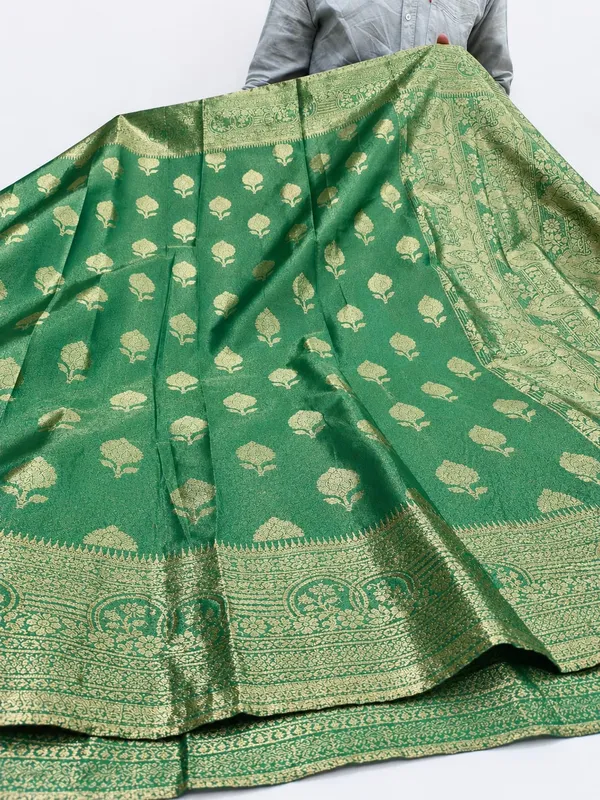 Green_Tissue_Silk_Banarasi_Zari_Buti_Woven_Saree_For_Women