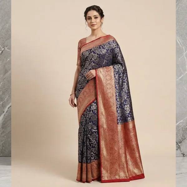 Kanchipuram_Brocade_Navy_Blue_Silk_Zari_Woven_Floral_Banarasi_Saree_For_Women