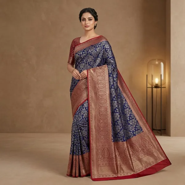 Kanchipuram_Brocade_Navy_Blue_Silk_Zari_Woven_Floral_Banarasi_Saree_For_Women