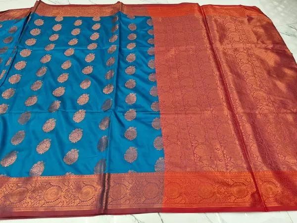 Softy_Rich_Pallu_Dark_Zari_Woven_Red_Border_Banarasi_Saree_For_Women