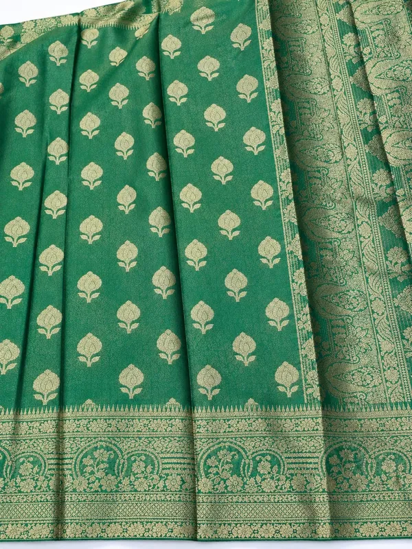 Green_Tissue_Silk_Banarasi_Zari_Buti_Woven_Saree_For_Women