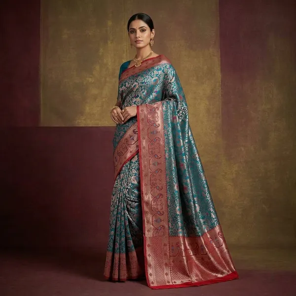 Kanjivaram_Green_Silk_Zari_Woven_Floral_Banarasi_Saree_For_Women