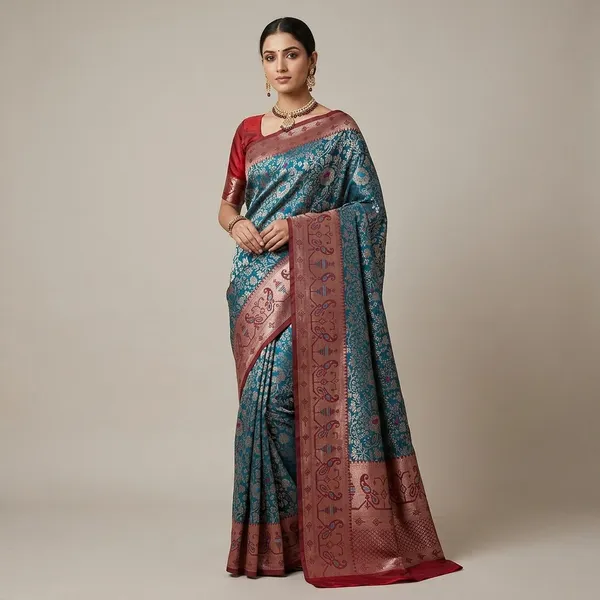 Kanjivaram_Green_Silk_Zari_Woven_Floral_Banarasi_Saree_For_Women