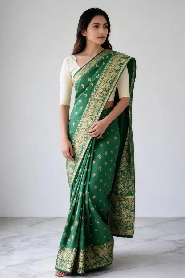 Green_Tissue_Silk_Banarasi_Zari_Buti_Woven_Saree_For_Women