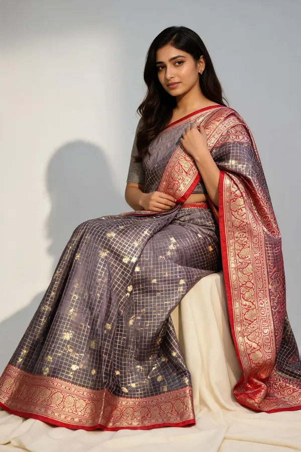 Grey_Karishma_Silk_Woven_Checked_Saree_For_Women