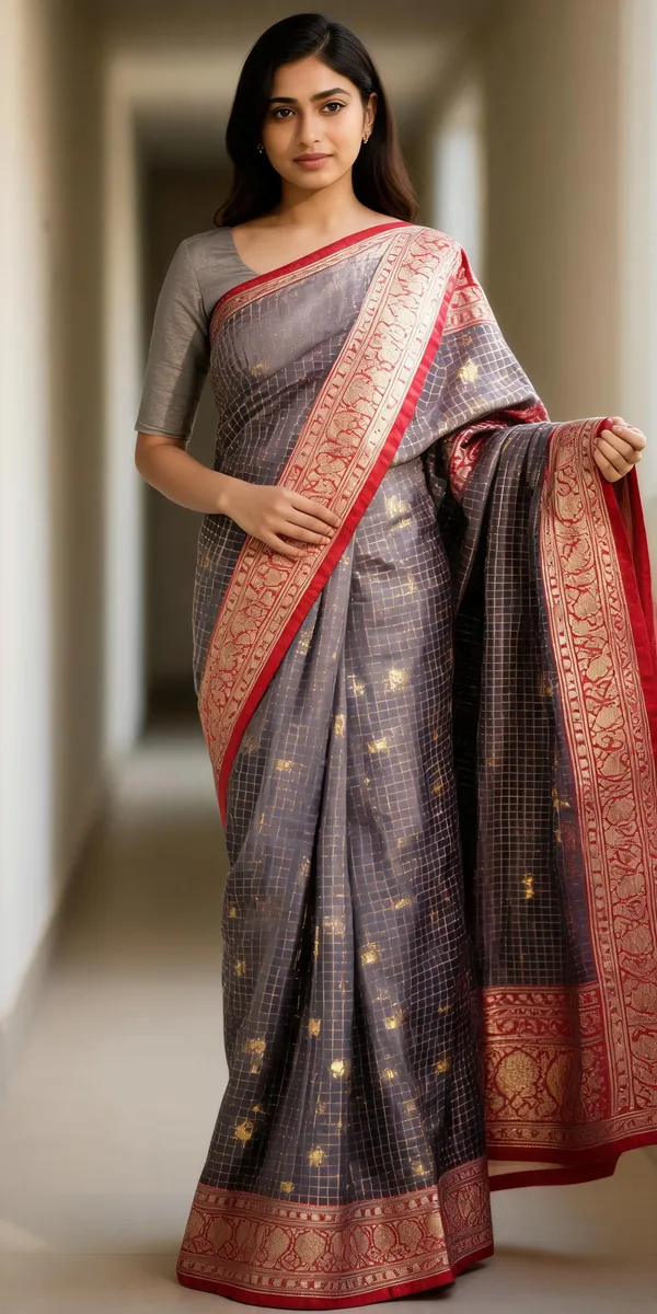 Grey_Karishma_Silk_Woven_Checked_Saree_For_Women