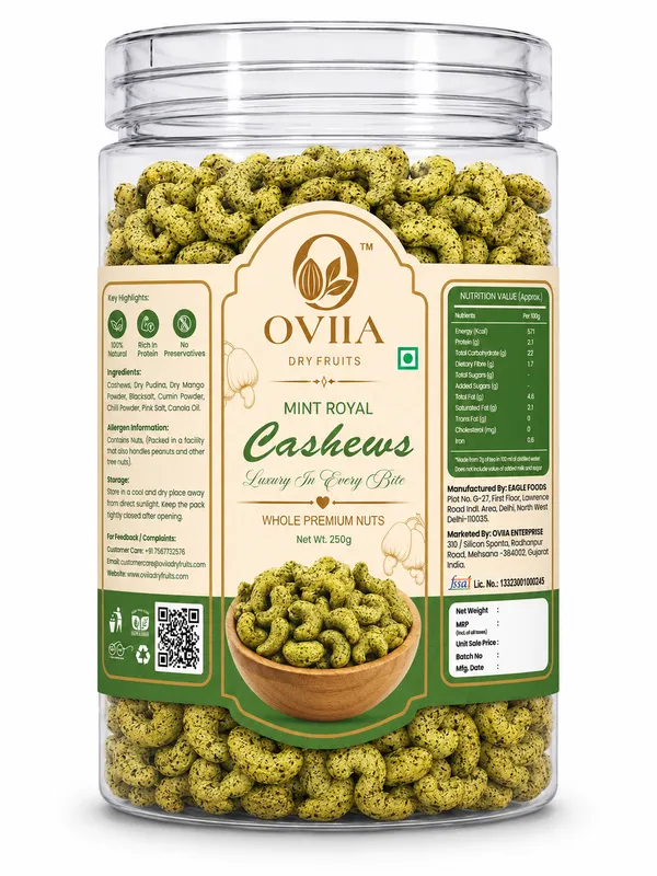 Oviia_Mint_Pudina_Flavoured_Roasted_Cashews_250G