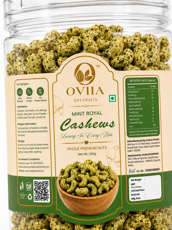 Oviia_Mint_Pudina_Flavoured_Roasted_Cashews_250G