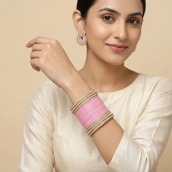 Pearl_Embossed_Bangles_With_Earrings_Set