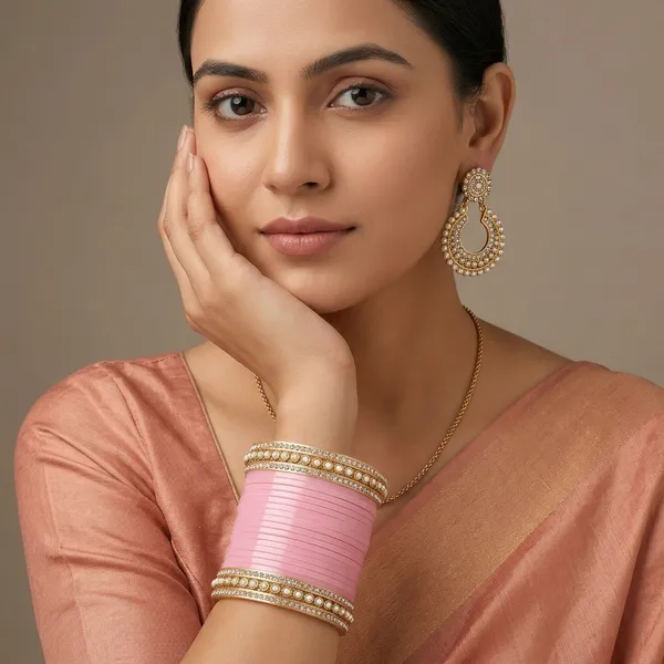 Pearl_Embossed_Bangles_With_Earrings_Set