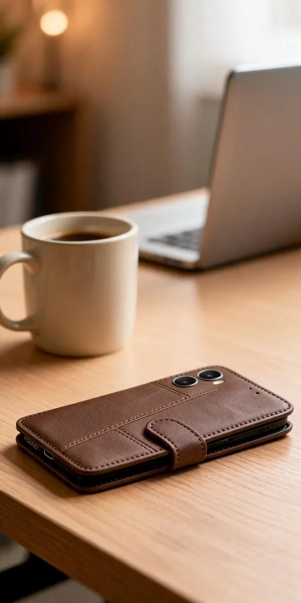 Brown_Leather_Magnetic_Flip_Wallet_Phone_Case_For_Poco_C85X