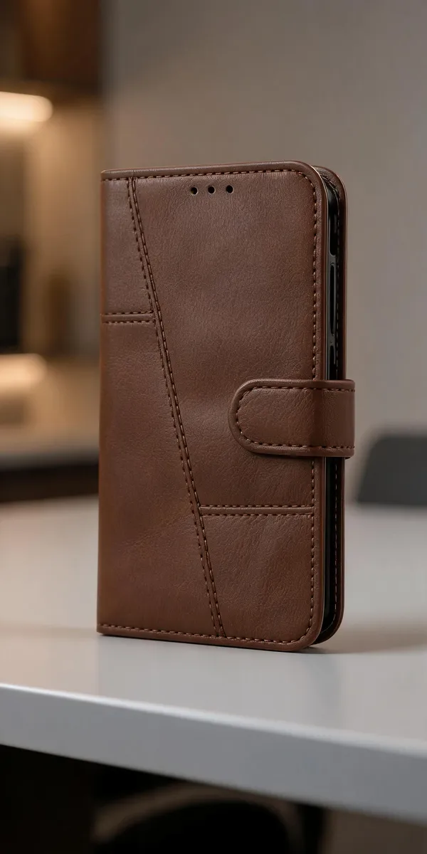 Brown_Leather_Magnetic_Flip_Wallet_Phone_Case_For_Poco_C85X