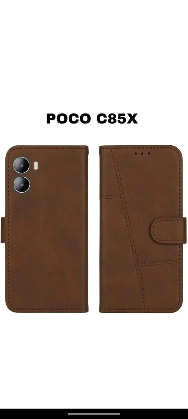 Brown_Leather_Magnetic_Flip_Wallet_Phone_Case_For_Poco_C85X