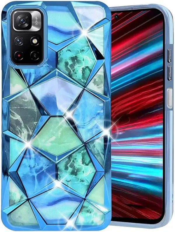 Sky_Blue_Marble_Geometric_Prism_Glitter_Phone_Case_Cover_Redmi