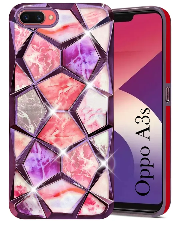 Pink_Purple_Marble_Geometric_Glitter_Phone_Case_For_Oppo_A3S