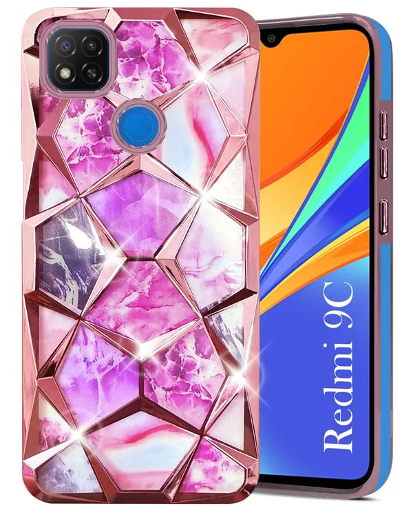 Pink_Ruby_Marble_Geometric_Rose_Gold_Slim_Phone_Case_Redmi_9C