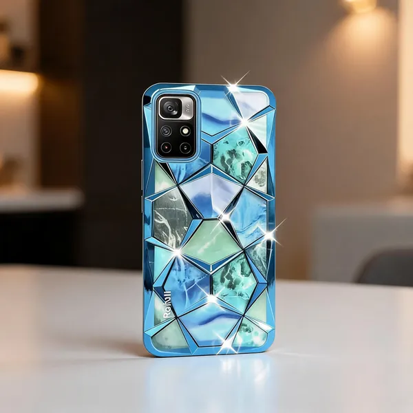 Sky_Blue_Marble_Geometric_Prism_Glitter_Phone_Case_Cover_Redmi