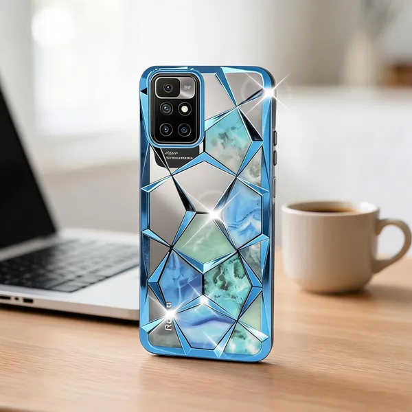 Sky_Blue_Marble_Geometric_Prism_Glitter_Phone_Case_Cover_Redmi
