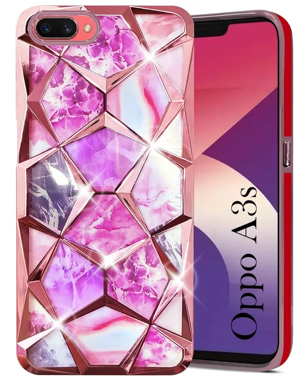 Pink_Purple_Marble_Geometric_Glitter_Phone_Case_For_Oppo_A3S