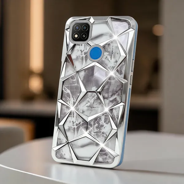Grey_3D_Diamond_Marble_Chrome_Detachable_Back_Case_Redmi_9C