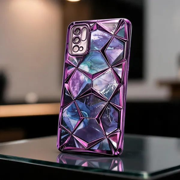 Purple_Marble_3D_Diamond_Textured_Electroplated_Case_Redmi_Note_10T
