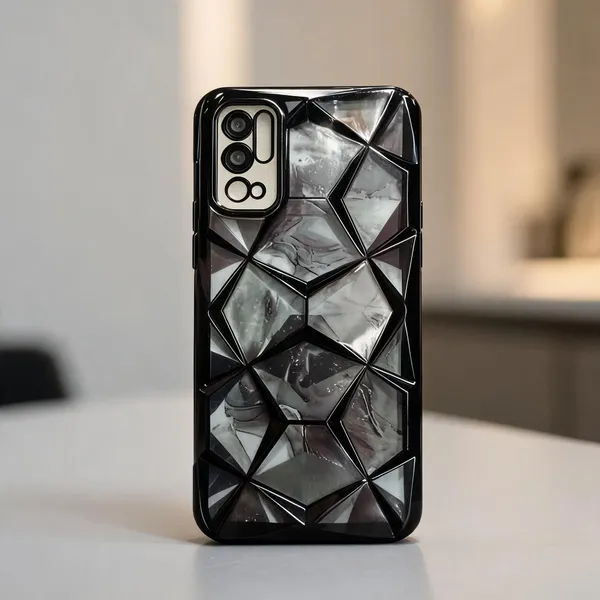 Grey_Marble_3D_Diamond_Geometric_Textured_Mobile_Back_Cover