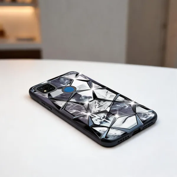 Black_Marble_3D_Diamond_Geometric_Textured_Phone_Case_Redmi_9C