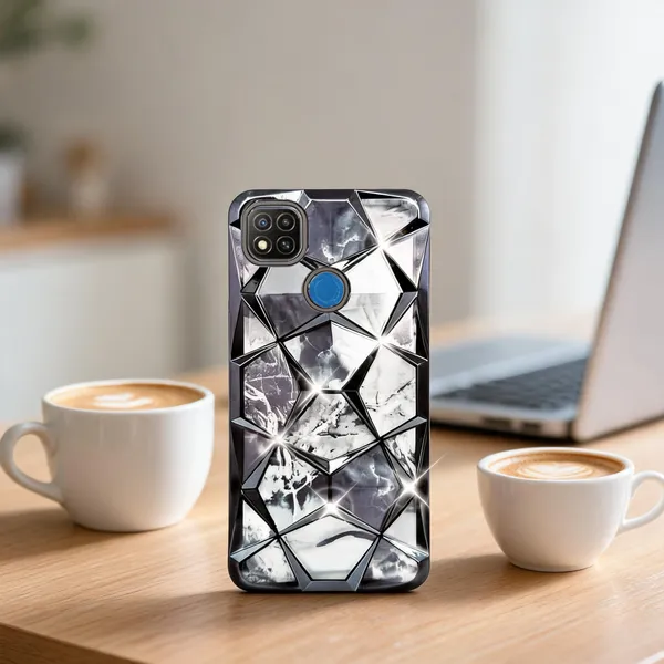 Black_Marble_3D_Diamond_Geometric_Textured_Phone_Case_Redmi_9C
