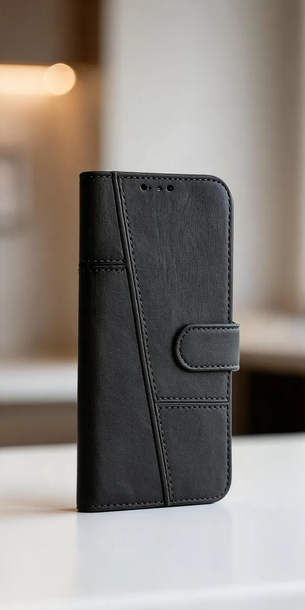 Black_Synthetic_Leather_Magnetic_Flip_Wallet_Case_With_Card_Slots