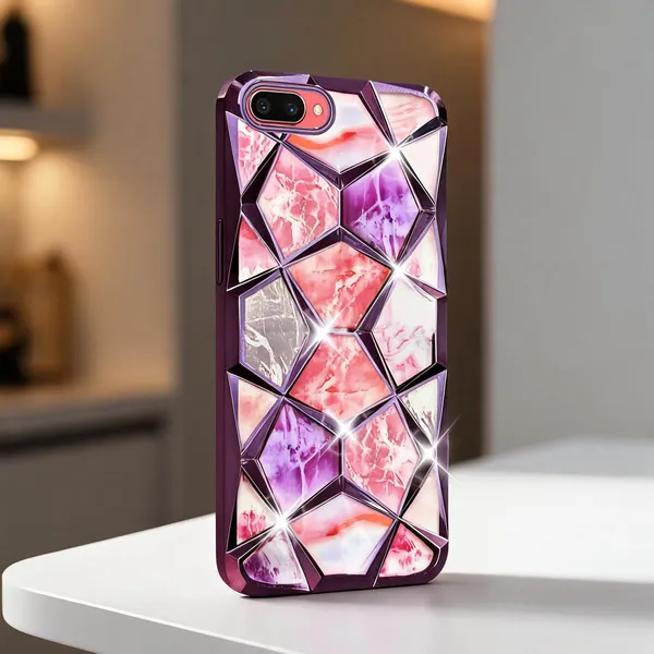 Pink_Purple_Marble_Geometric_Glitter_Phone_Case_For_Oppo_A3S