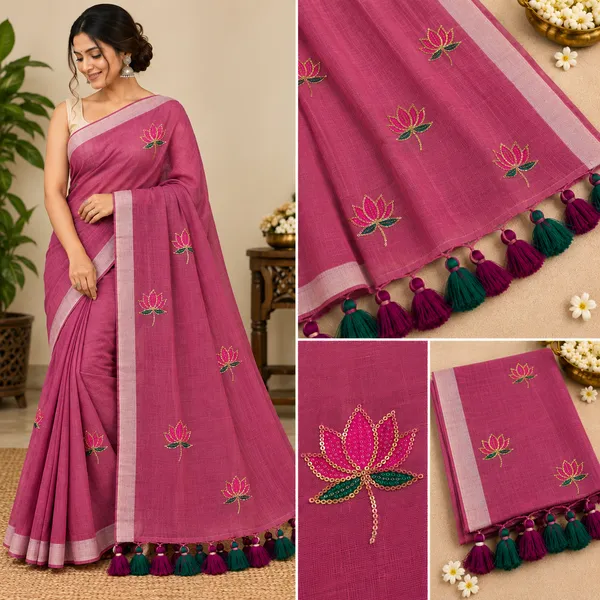 Wine_Magenta_Mul_Cotton_Lotus_Embroidery_Saree_For_Women