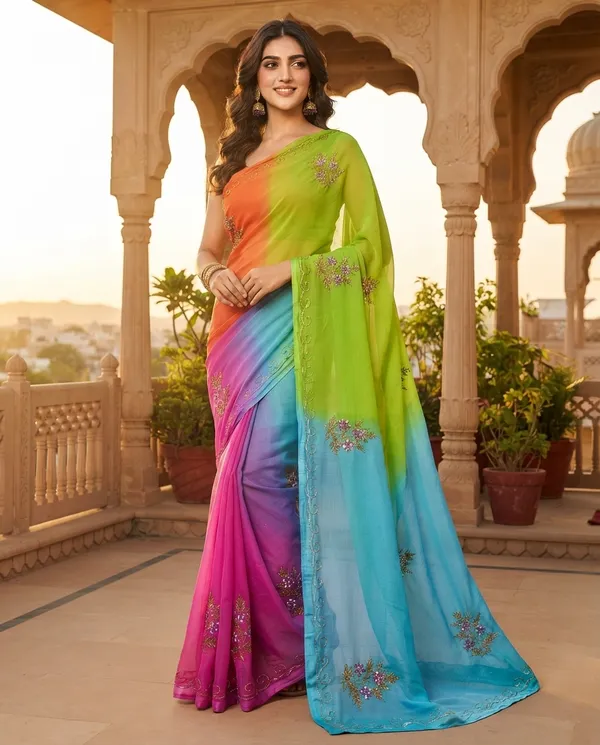 Multicolor_Pure_Chiffon_Ombre_Katdana_Sequin_Saree_For_Women