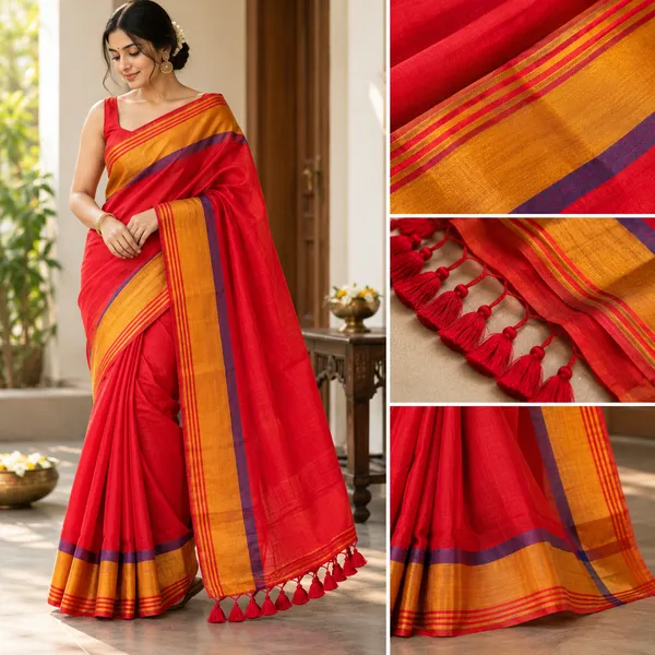 Red_Mul_Cotton_Zari_Border_Saree_For_Women