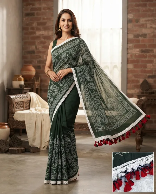 Bottle_Green_Mul_Cotton_Chikankari_Saree_For_Women