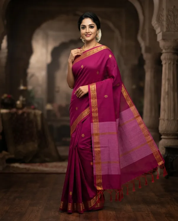 Wine_Cotton_Maheshwari_Golden_Zari_Motifs_Saree_For_Women