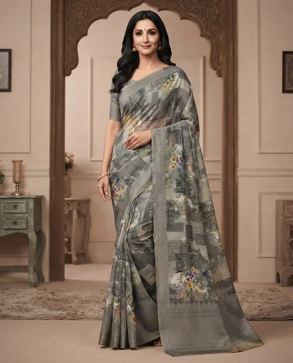 Gray_Cotton_Floral_Printed_Saree_For_Women