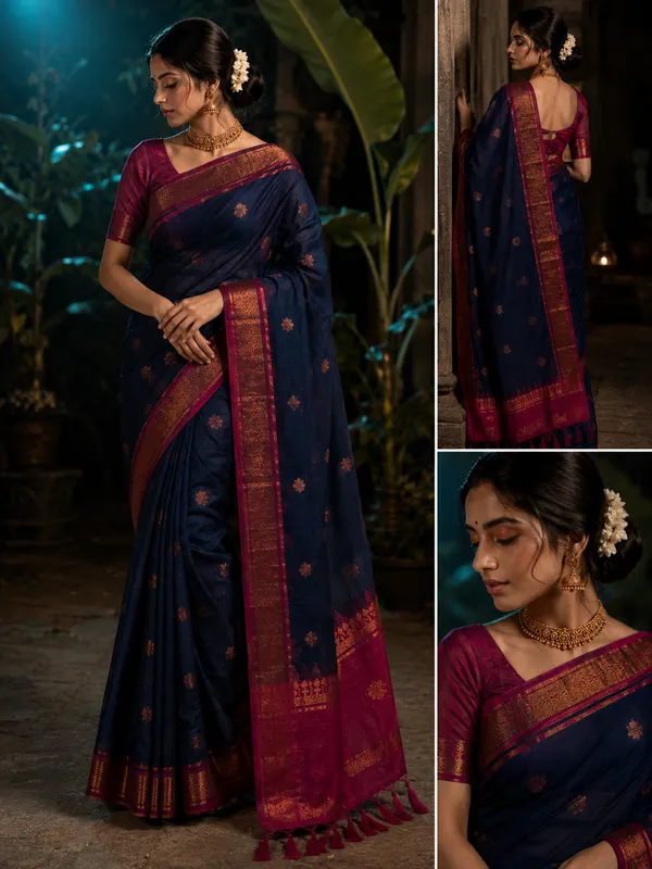 Royal_Blue_Cotton_Maheshwari_Copper_Zari_Border_Saree_For_Women
