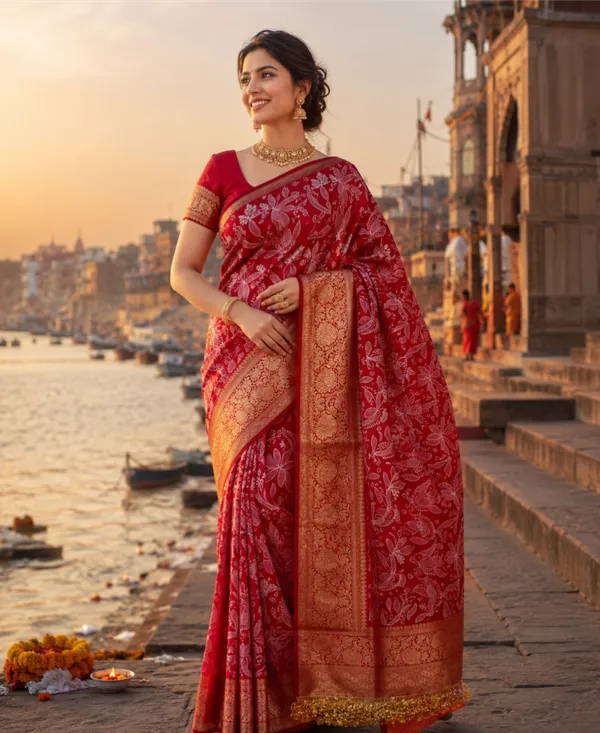 Red_Organza_Banarasi_Chikankari_Saree_For_Women