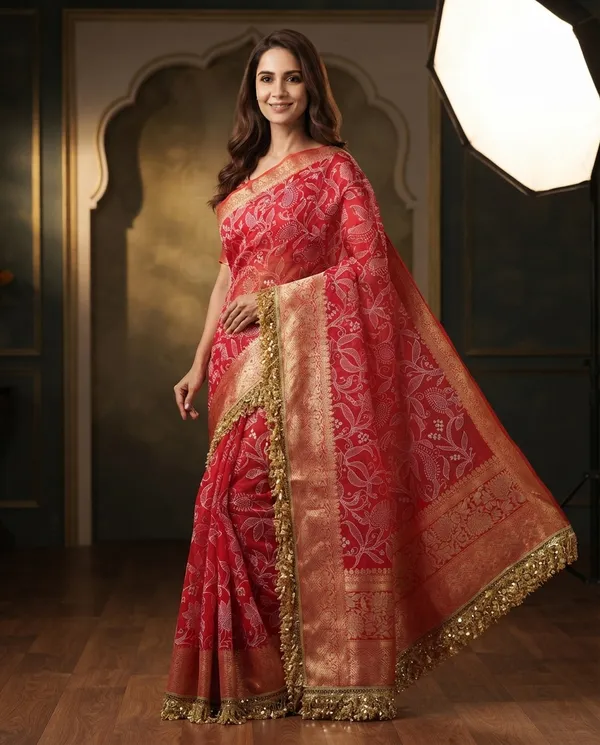 Red_Organza_Banarasi_Chikankari_Saree_For_Women