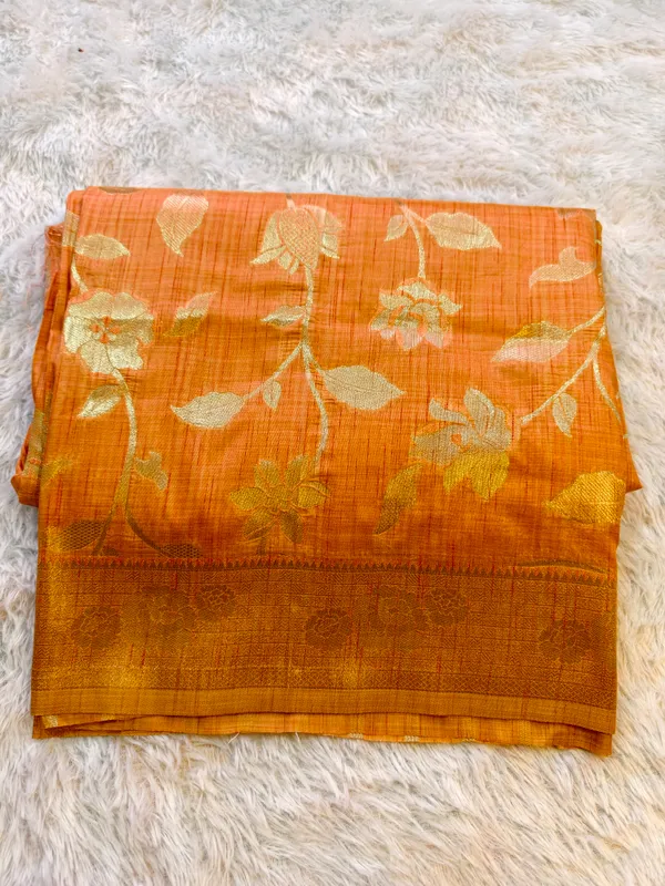 Orange_Cotton_Linen_Banarasi_Golden_Zari_Saree_For_Women