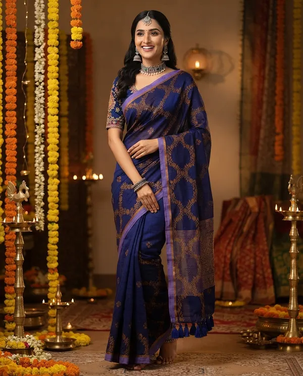 Black_Handloom_Soft_Cotton_Golden_Lavender_Border_Saree_For_Women
