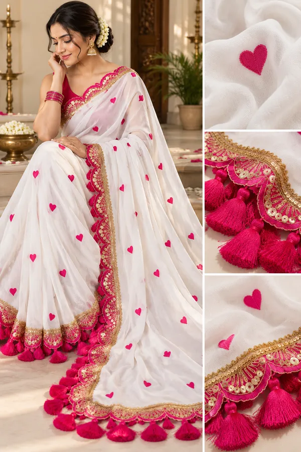 White_Pure_Mul_Cotton_Heart_Embroidery_Sequin_Lace_Saree_For_Women