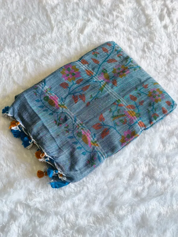 Blue_Handloom_Cotton_Linen_Saree_For_Women