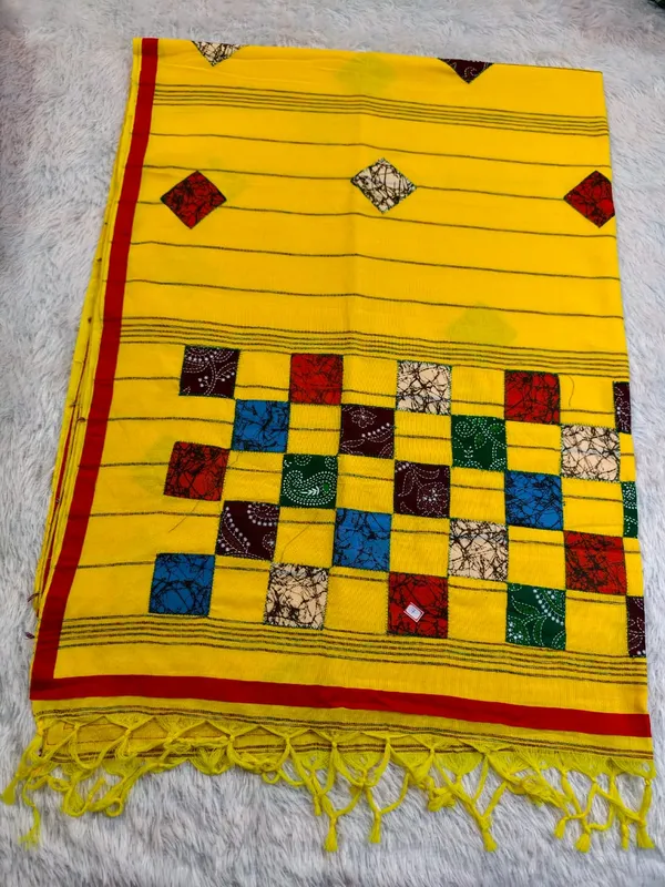 Turmeric_Yellow_Khadi_Cotton_Patchwork_Saree_For_Women