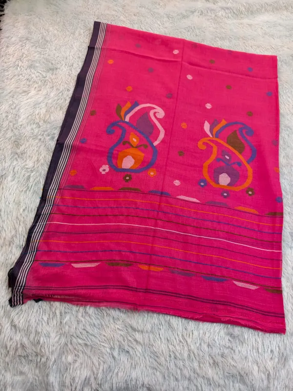 Pink_Peach_Soft_Cotton_Handwoven_Saree_For_Women