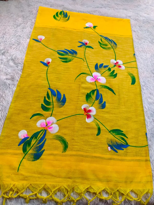 Mango_Yellow_Khadi_Cotton_Hand_Painted_Saree_For_Women