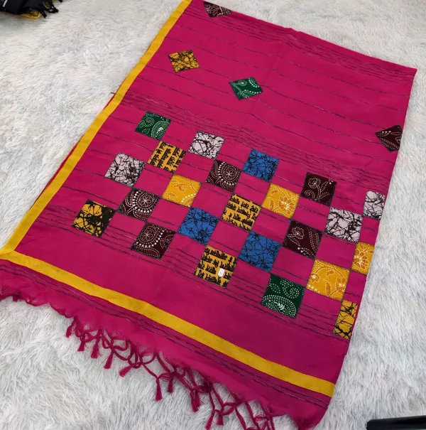Pink_Khadi_Cotton_Patch_Work_Saree_For_Women