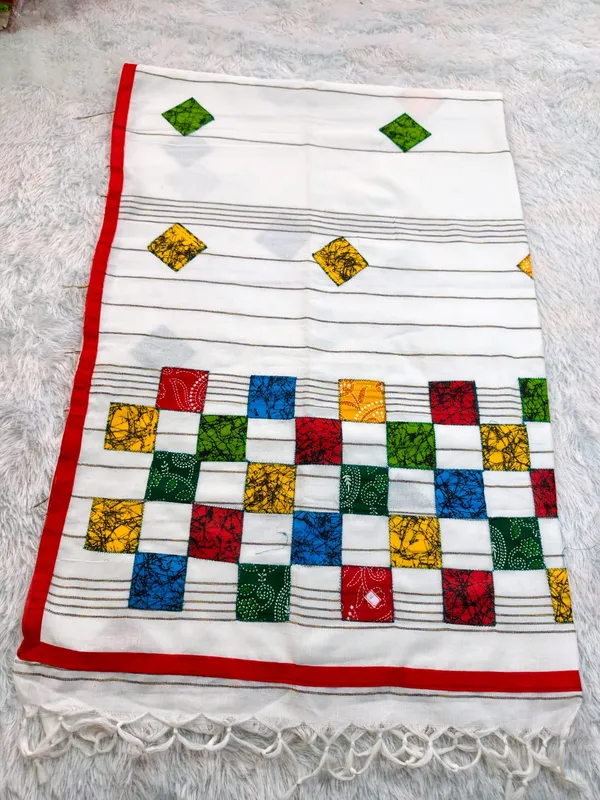 White_Khadi_Cotton_Patch_Work_Saree_For_Women